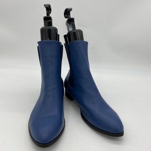 Blue Pointed Toe Block Heel Chelsea Boot